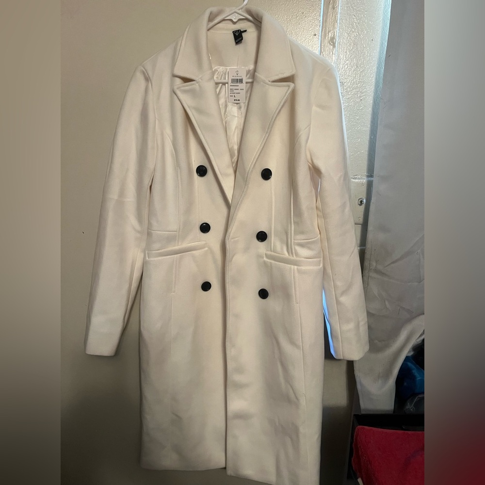 Windsor Elegant White Trench Coat with Black Accents